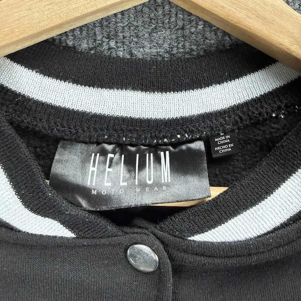Helium Moto Wear Jacket Kids Youth Large Black Varsity Bomber Snap Button Fleece